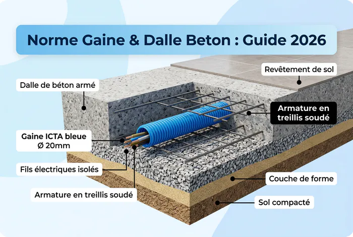 Vignette guide 2026 des normes pour gaine ICTA dans dalle béton