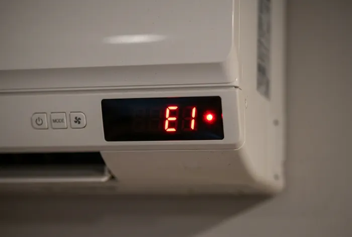 Affichage LED de climatiseur avec code d'erreur E1 et voyant rouge clignotant