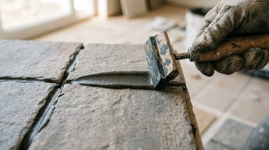 Application du mortier à joint entre les carreaux