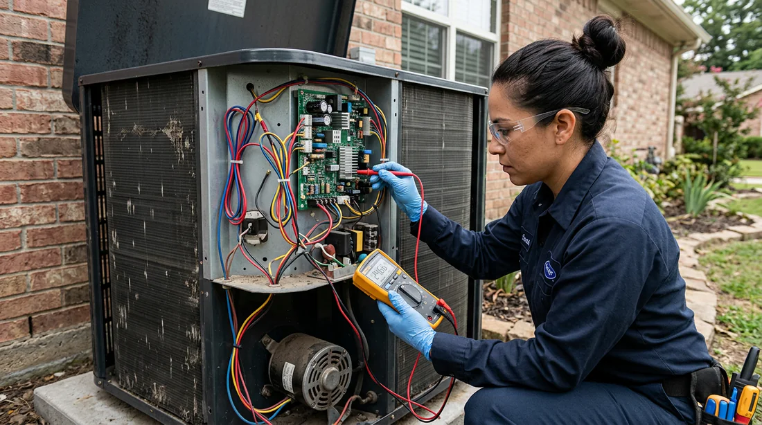 Technicien réalisant le diagnostic électronique d'une pompe à chaleur Ariston
