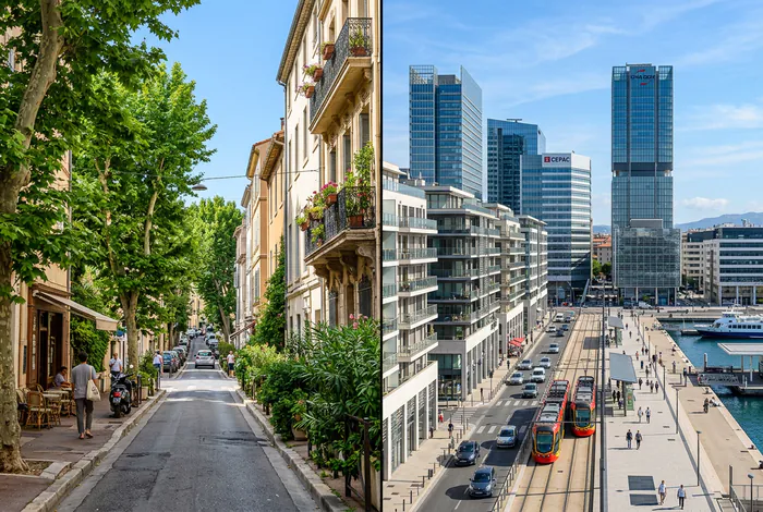 Contrastes de Marseille entre le 8ème arrondissement et la Joliette