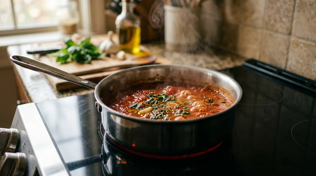 Mijotage à feu doux dans une casserole sur plaque à induction