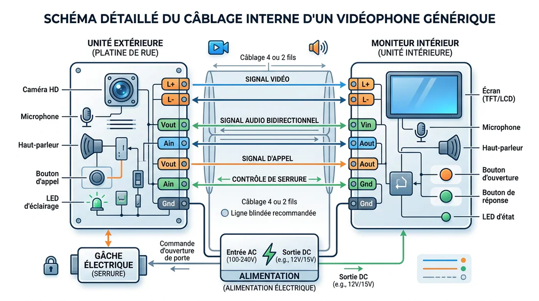 Schéma technique de câblage d'un interphone