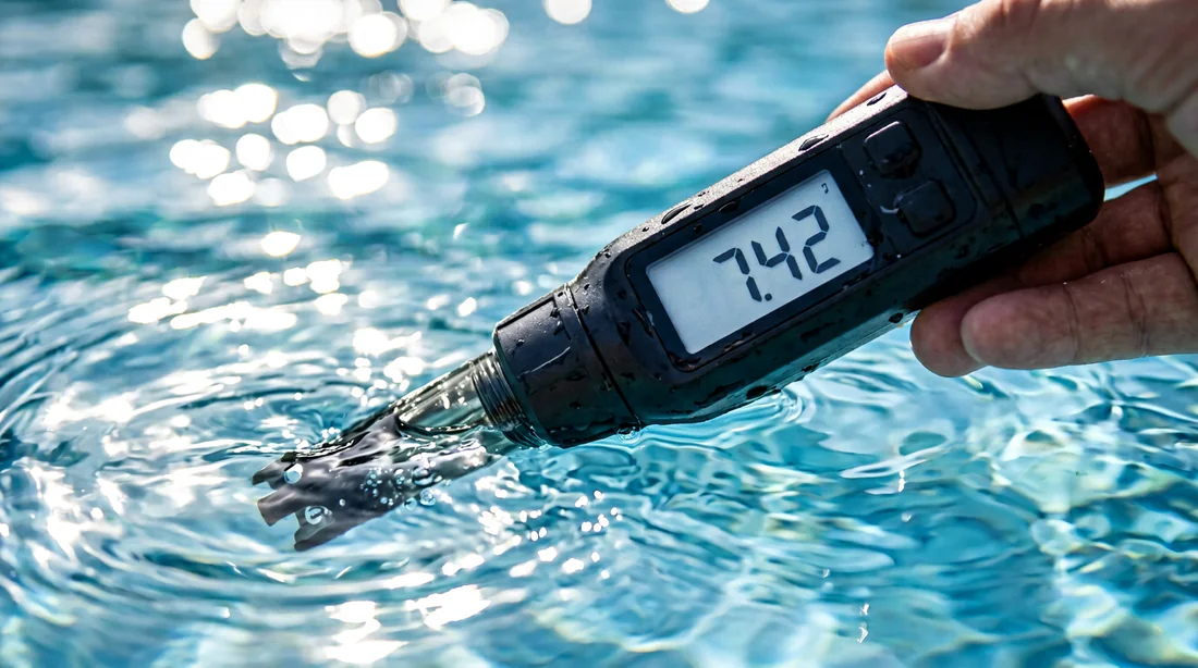 Analyse du pH de l'eau de piscine avec un testeur numérique