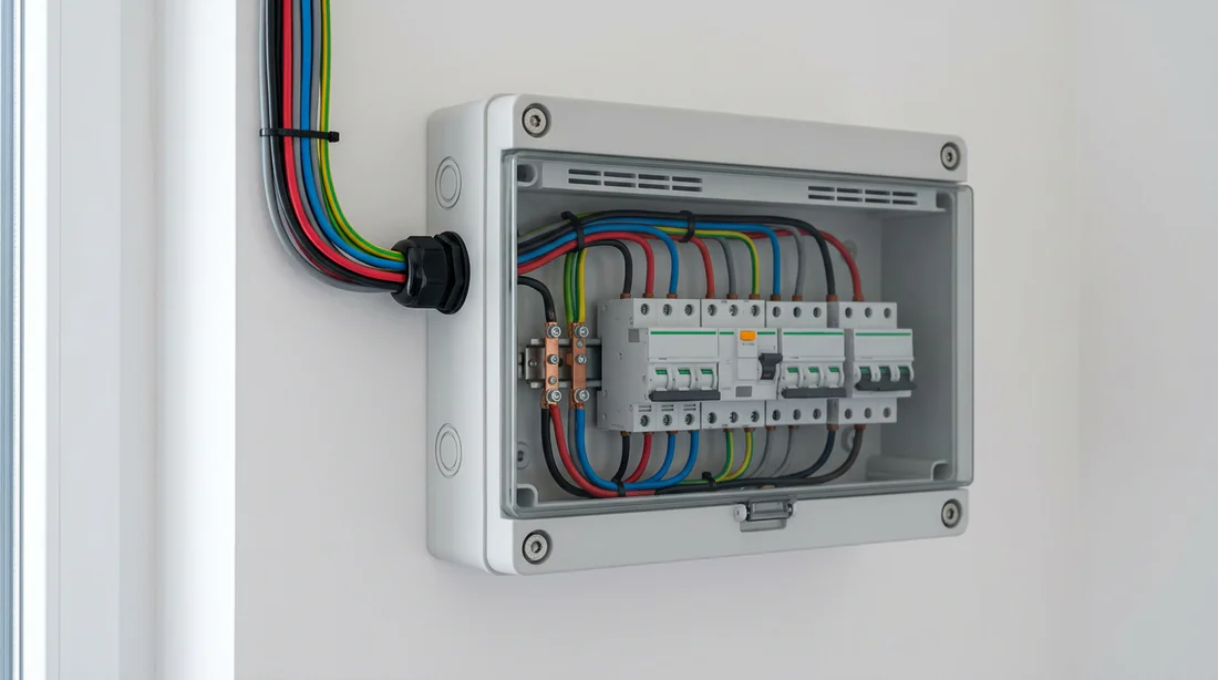 Infographie du cheminement de l'électricité du réseau public vers le compteur domestique