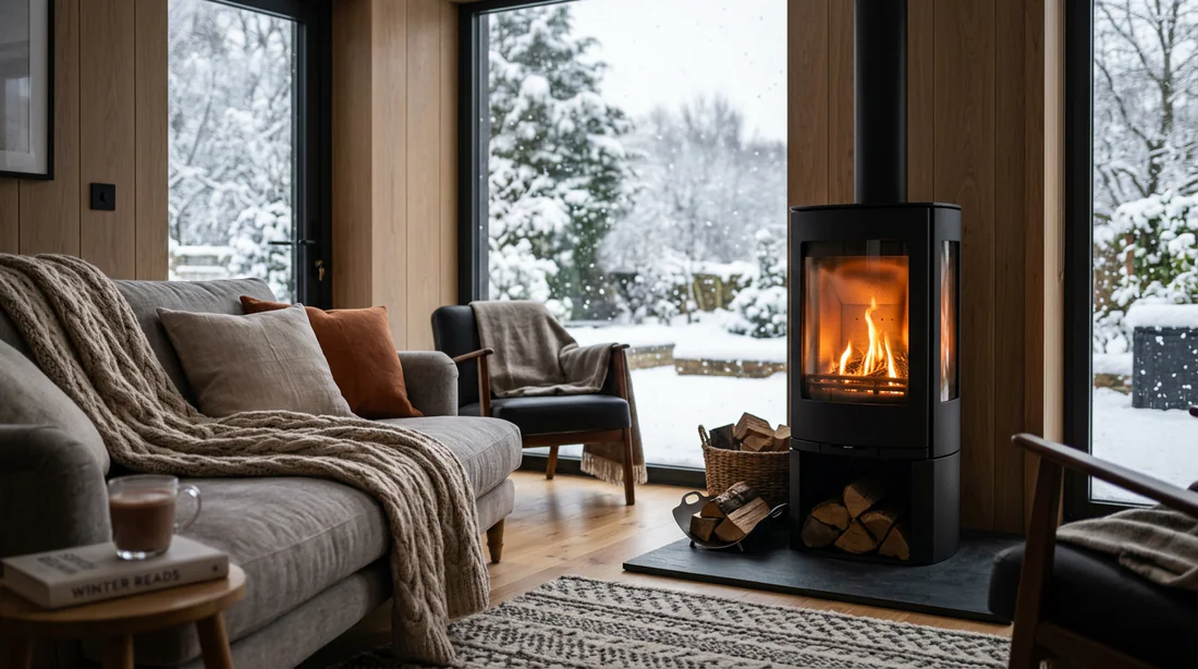 Confort thermique dans un salon moderne en hiver