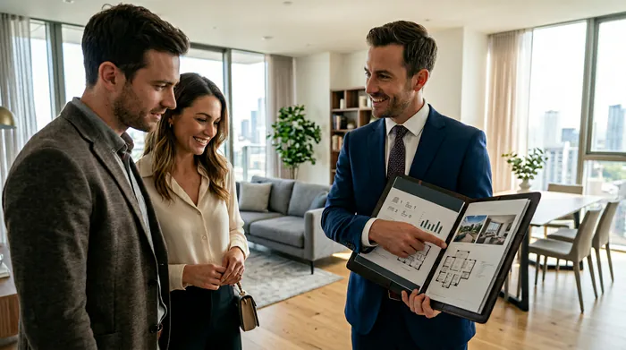 Marteau de juge en 3D posé sur un contrat immobilier avec des couleurs contrastées bleu et rouge