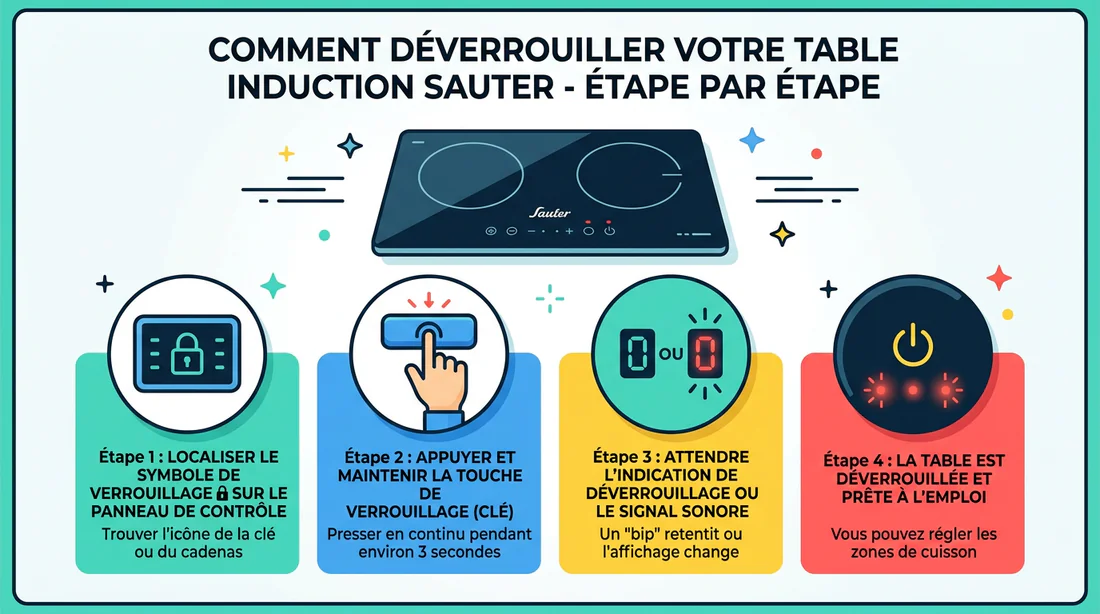 Schéma explicatif pour déverrouiller une plaque induction