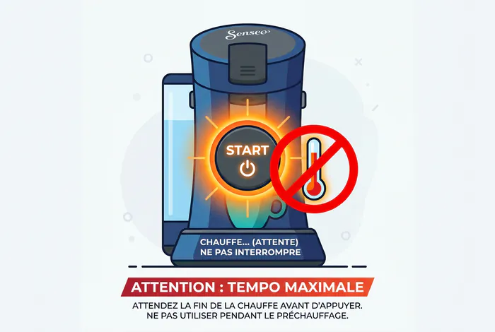 Cafetière Senseo avec voyant clignotant et symbole de panne surchauffe