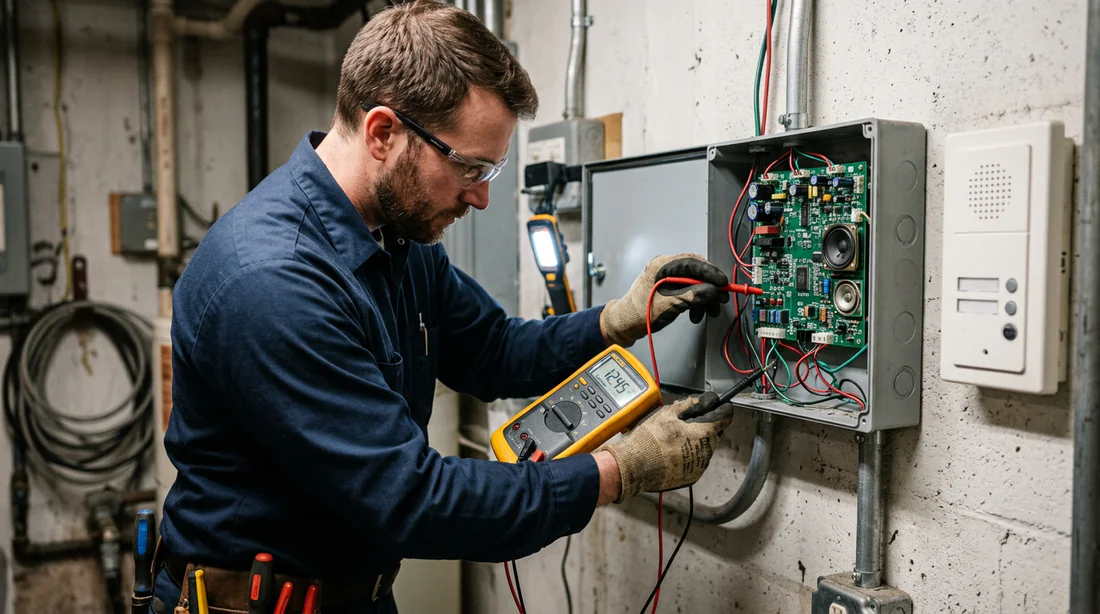 Utilisation d'un multimètre sur une platine d'interphone