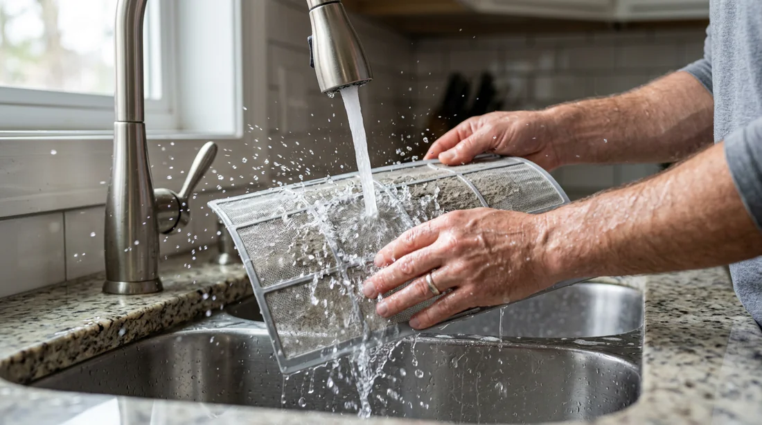 Rinçage à l'eau du filtre de climatisation