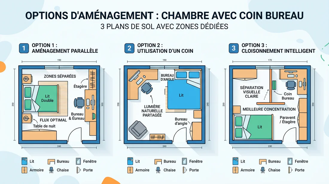 Plan d'aménagement pour une chambre avec coin bureau